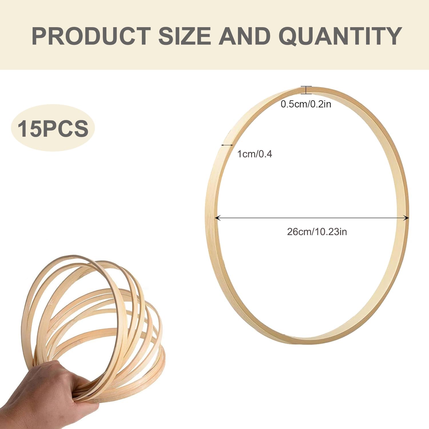 Bhina Aros de Madera Bambú para Manualidades 15 Piezas 26cm