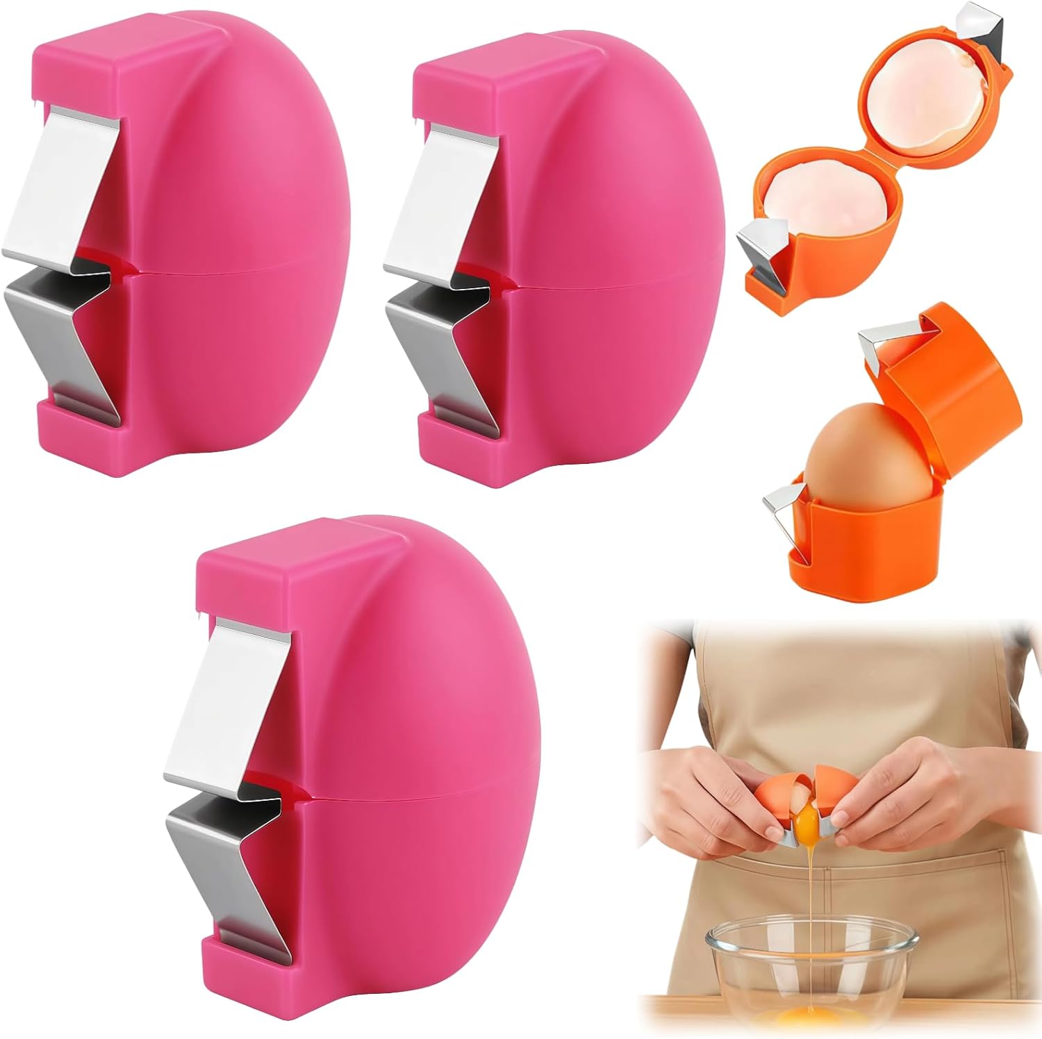 Egg Shell Opener, Upgraded Multifunctional Peeler Shell Remover for Raw and Hard Boiled Eggs, Stainless Steel Egg Cracker Shell Opener Egg Cracker Tool for Home Kitchen (Orange, 1 Pcs)