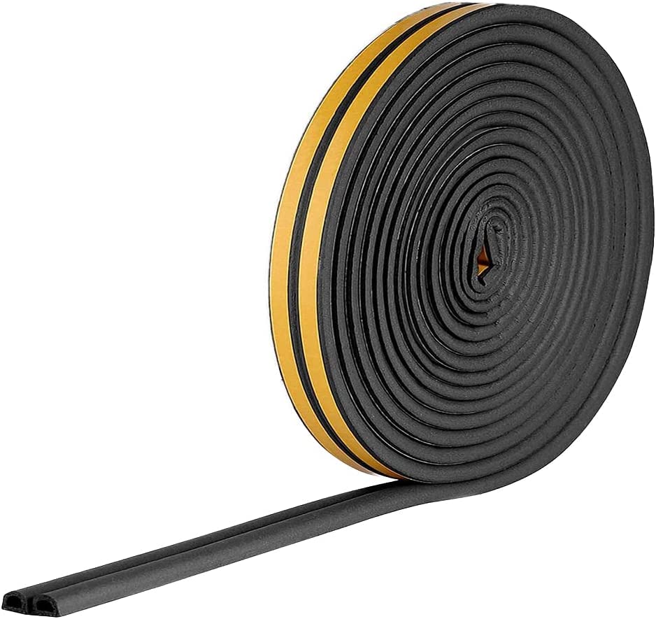 AMOSTBYWeather Stripping Seal Strip for Doors/Windows 16.5 Feet, D-Shaped Self-Adhesive Backing Seals Large Gap Black