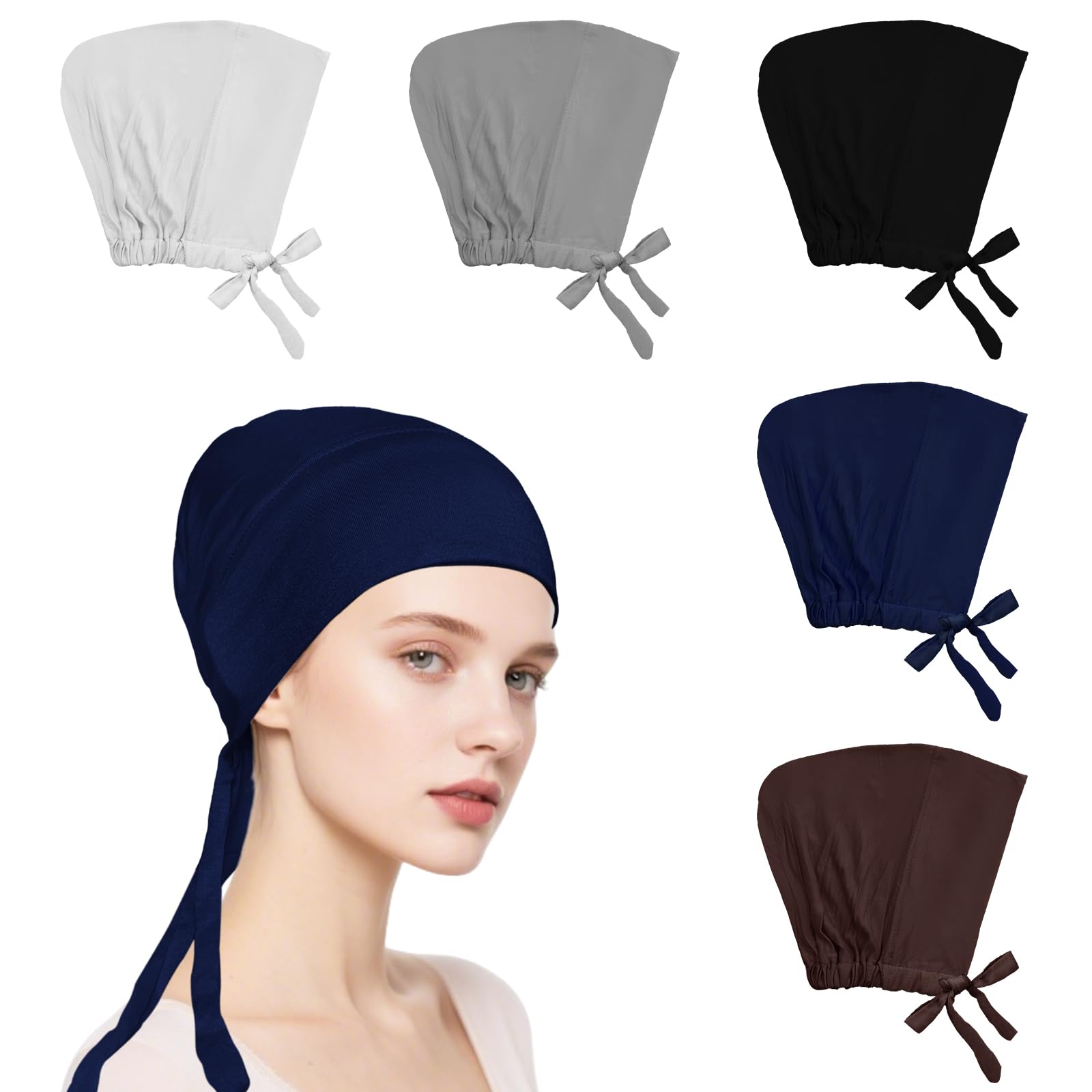 5pcs islamic muslim under hijab cap inner underscarf for women inner under scarf hat hijab cap with tie back closure