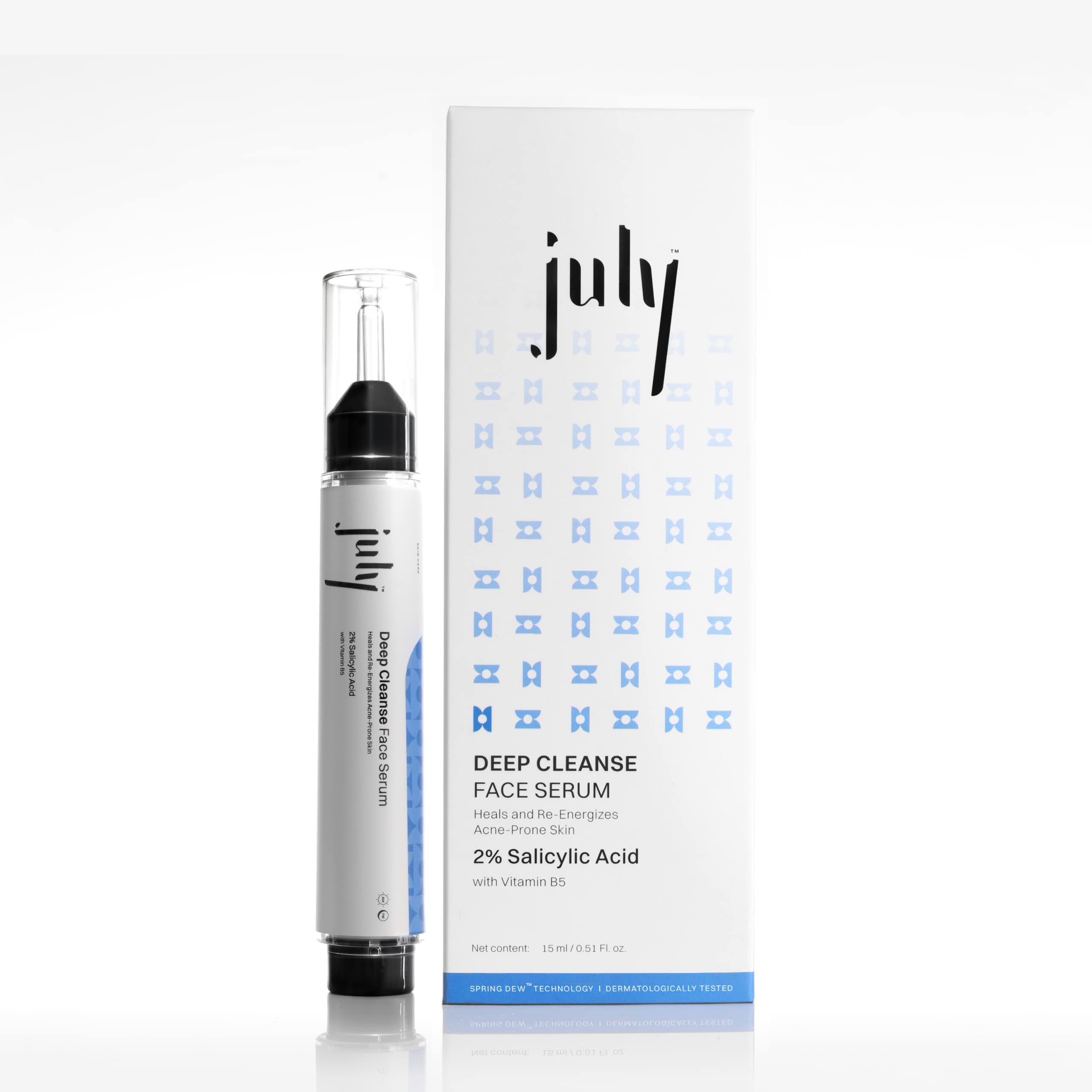 July Deep Cleanse Face Serum 2% Salicylic Acid with Vitamin B5 | Acne Serum, For Open Pores & Blackhead Removal, Heal Acne-Prone Skin, Innovative SpringDew™ Technology, For Women and Men, 15ml