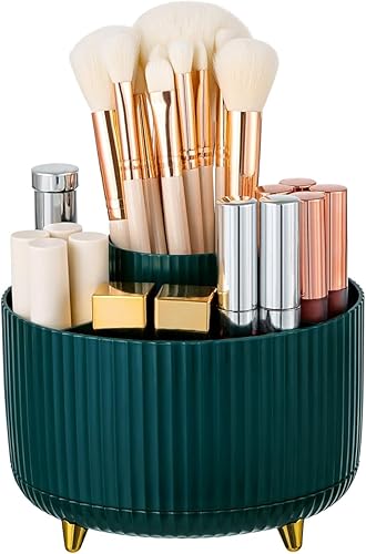 Soporte para brochas de maquillaje, organizador de brochas de maquillaje giratorio de 360, 5 ranuras de gran capacidad, brochas de cosméticos para