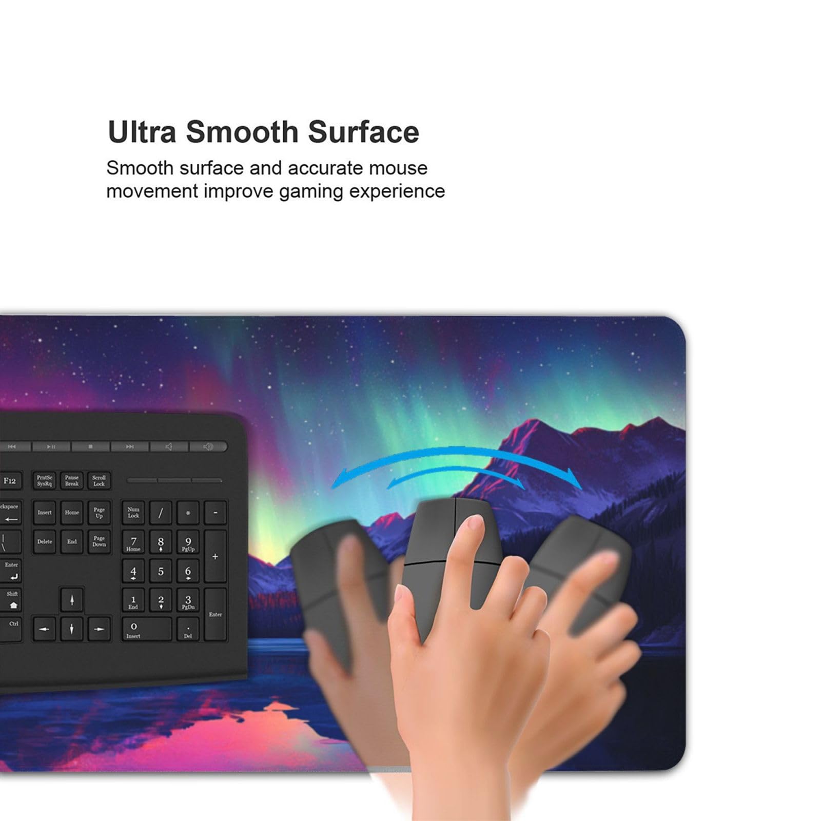 Tappetino Mouse XXL Aurora & Lago, 100 x 50 cm Tappetino da Scrivania G402 | Tappetino per Mouse, Base in Gomma Antiscivolo, Superficie Impermeabile, Bordi Cuciti, Tappetino Scrivania per Ufficio, Gioco
