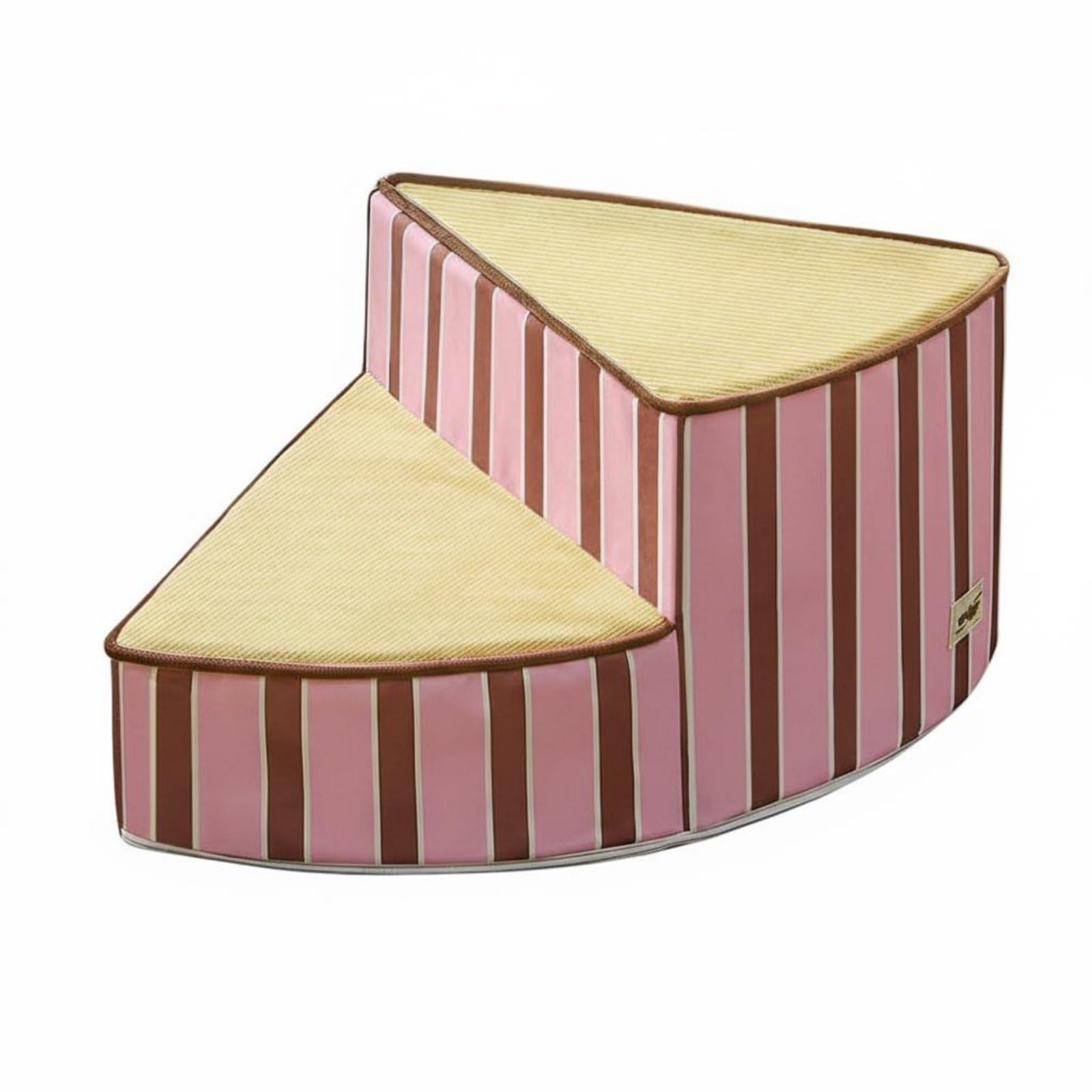 F Fityle Industrial Ladder Spiral Joint Support Cushiony Textile Removable Cover Suitable for Elderly Cats Small Dogs Home Furniture, Pink Brown Stripe, 2-Step 45-29cm
