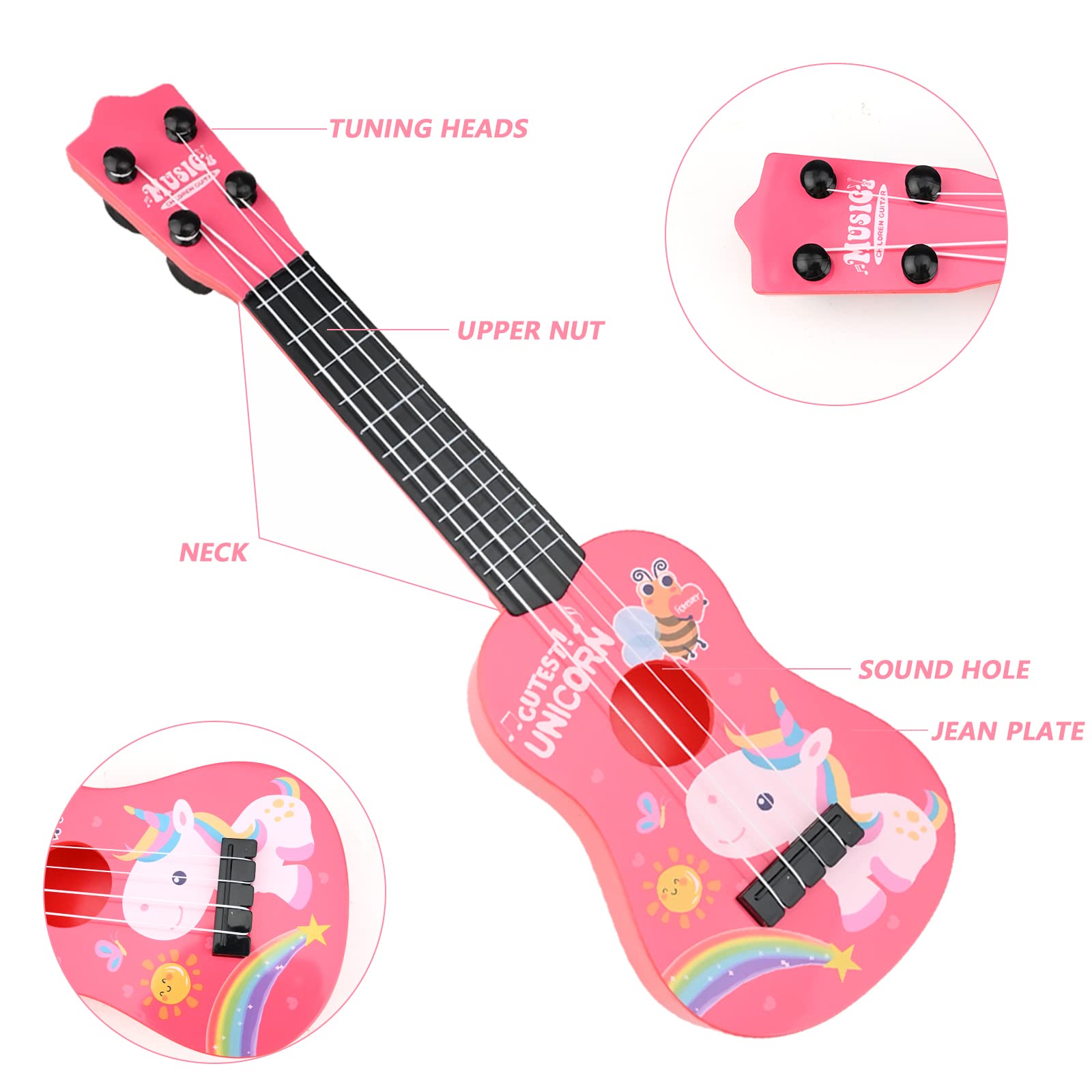 42 cm Ukulele Soprano, Strumento Musicale Classico per Chitarra Ukulele Strumento Musicale per Chitarra Giocattolo Ukulele con 4 Corde Regolabili Mini Chitarra e Plettri