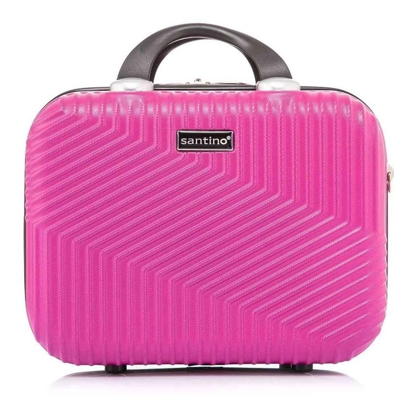 Frasqueira Necessarie de Viagens Geometric Pequena de mão ABS Rígida Fechamento em Ziper com Organizador Interno, Pink, Santino - ASAF7003P