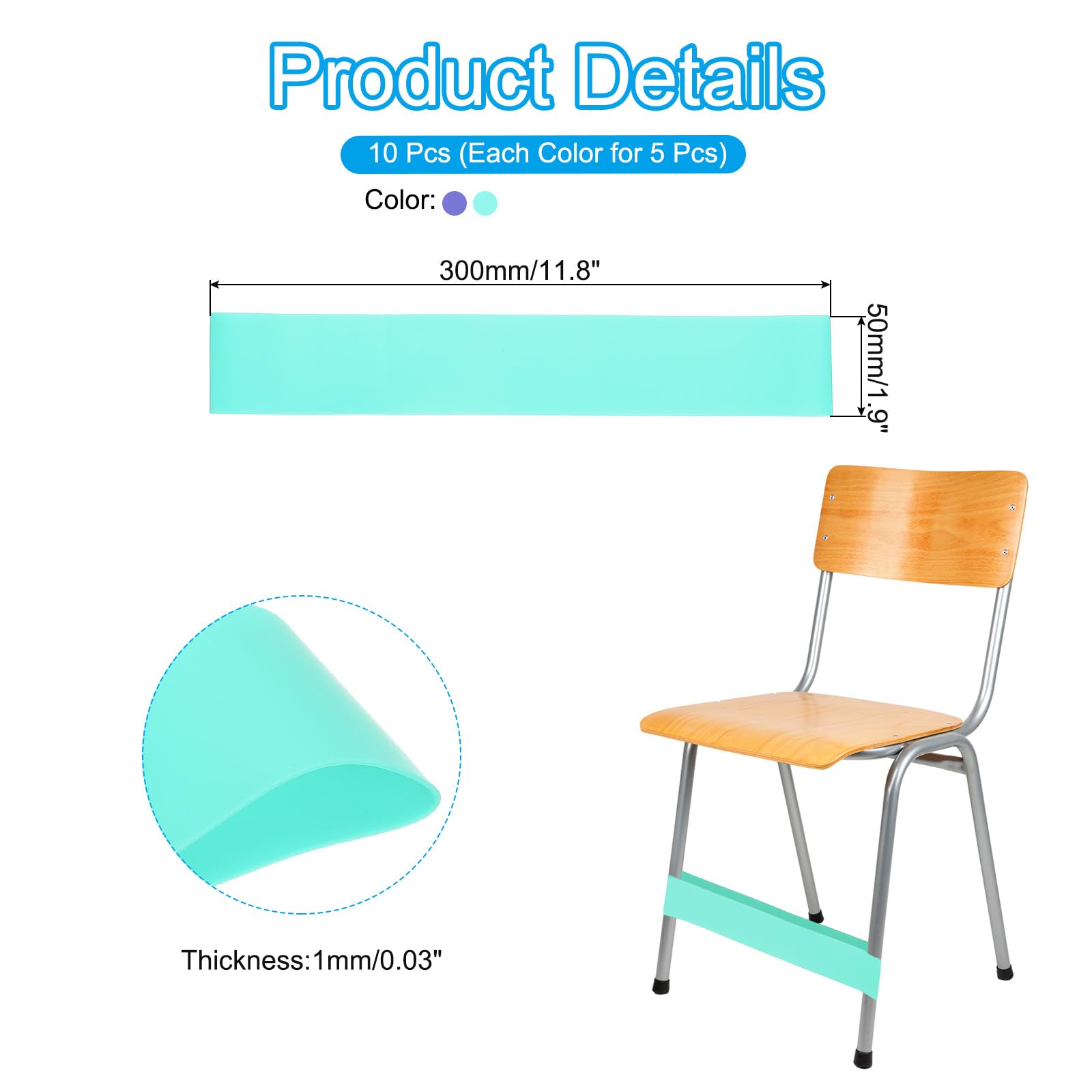 PATIKIL Fidget Bands for Classroom Chairs 1 Set/10 Pcs, Chair Bands Relieve Anxiety for Classroom Seats and Desks Blue/jade-green - Image 2