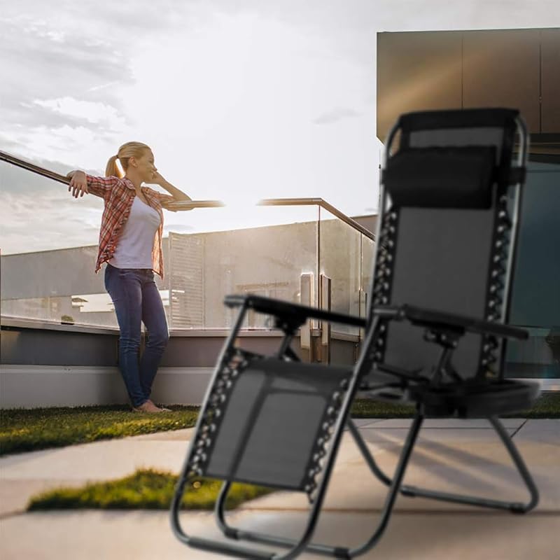 FDW | Zero Gravity Foldable Chair | Black | 250lbs Load Capacity | Set of 2 | Portable | Adjustable Reclining Chair with 2 Cup Holders, Phone & Tablet Mount, Non-Slip Footrest | For Patio, Beach, Pool image 4
