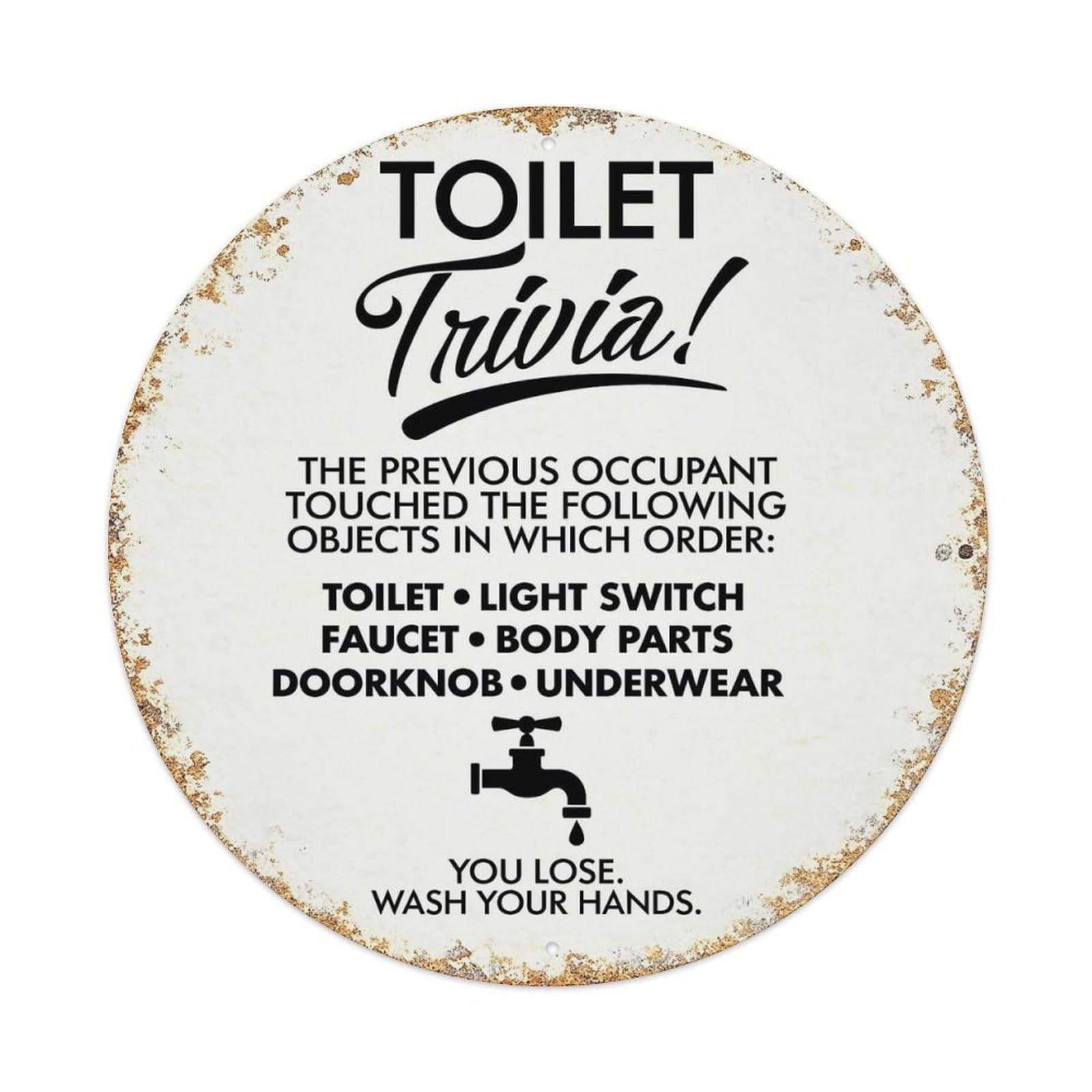 Toilet Trivia Bathroom Wall Sign Round Metal Tin Sign Vintage Wall Decor, Bar Garage Cafe Kitchen Home Wall Art Poster 8x8inches