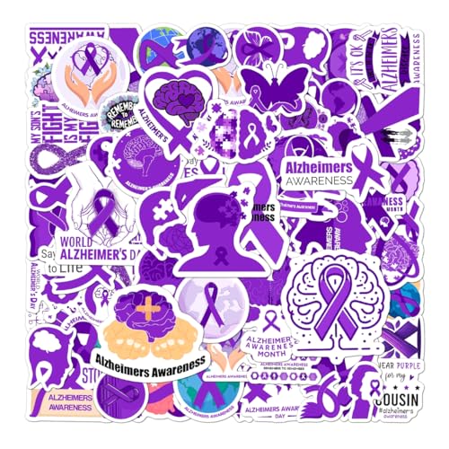 108 PCS Alzheimer's Awareness Vinyl Stickers Pack, Inspirational Purple Ribbon Stickers for Water Bottle Laptop Scrapbook, Waterproof Decals for Advocacy, Memory Support, Mental