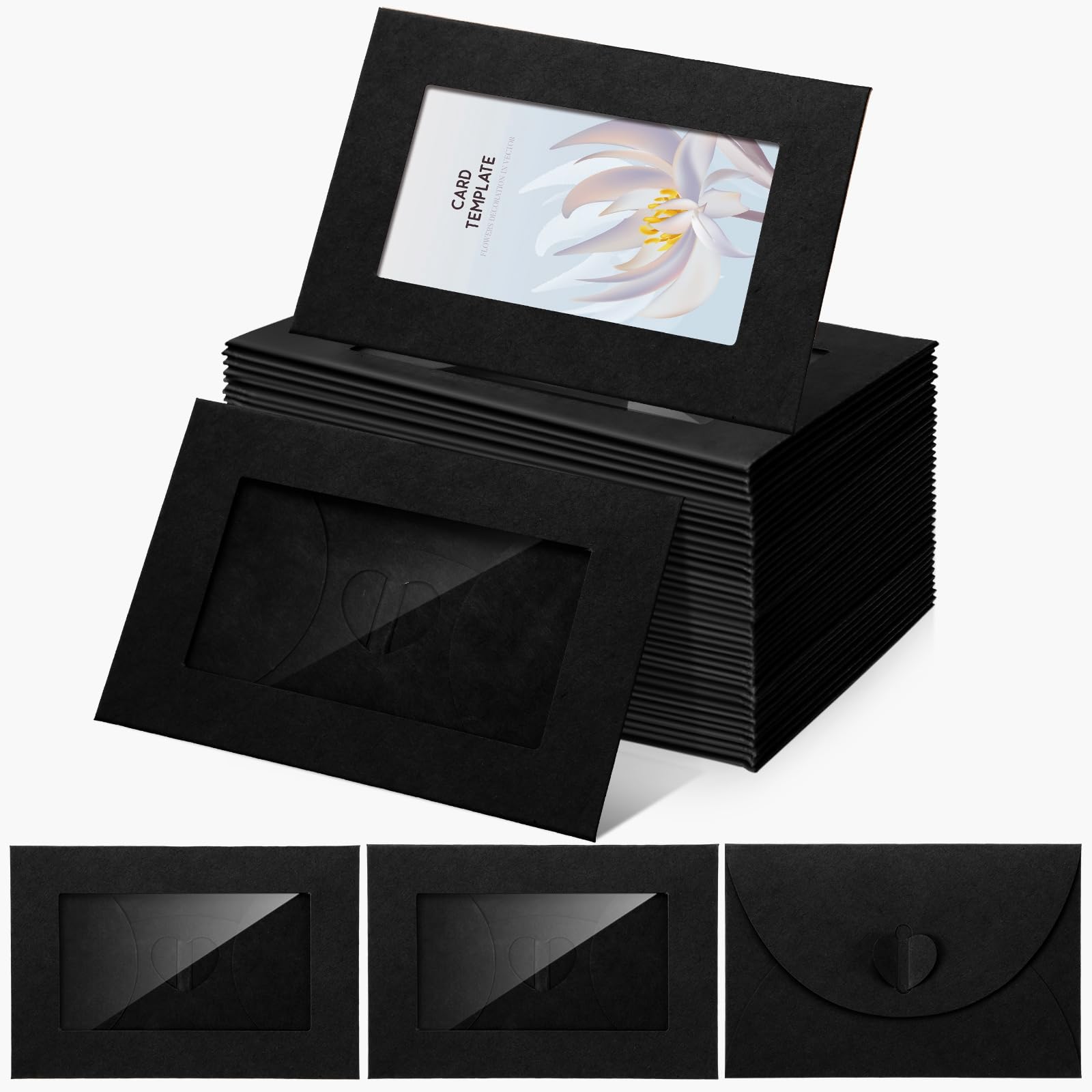 Zhanmai 50 Pcs Gift Card Envelopes with Clear Window 4 x 2.8 Inch Blank Mini Envelopes with Heart Shaped Clasp Gift Card Sleeves for Valentine Cards