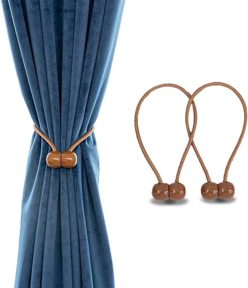 Black Friday - 80% OFF Emoly Magnetic Curtain Rope Tiebacks, Classic European Window Curtain Holders with Magnets for Blackout Curtain, Sheer Panels Draperies (Light Brown, 2020)