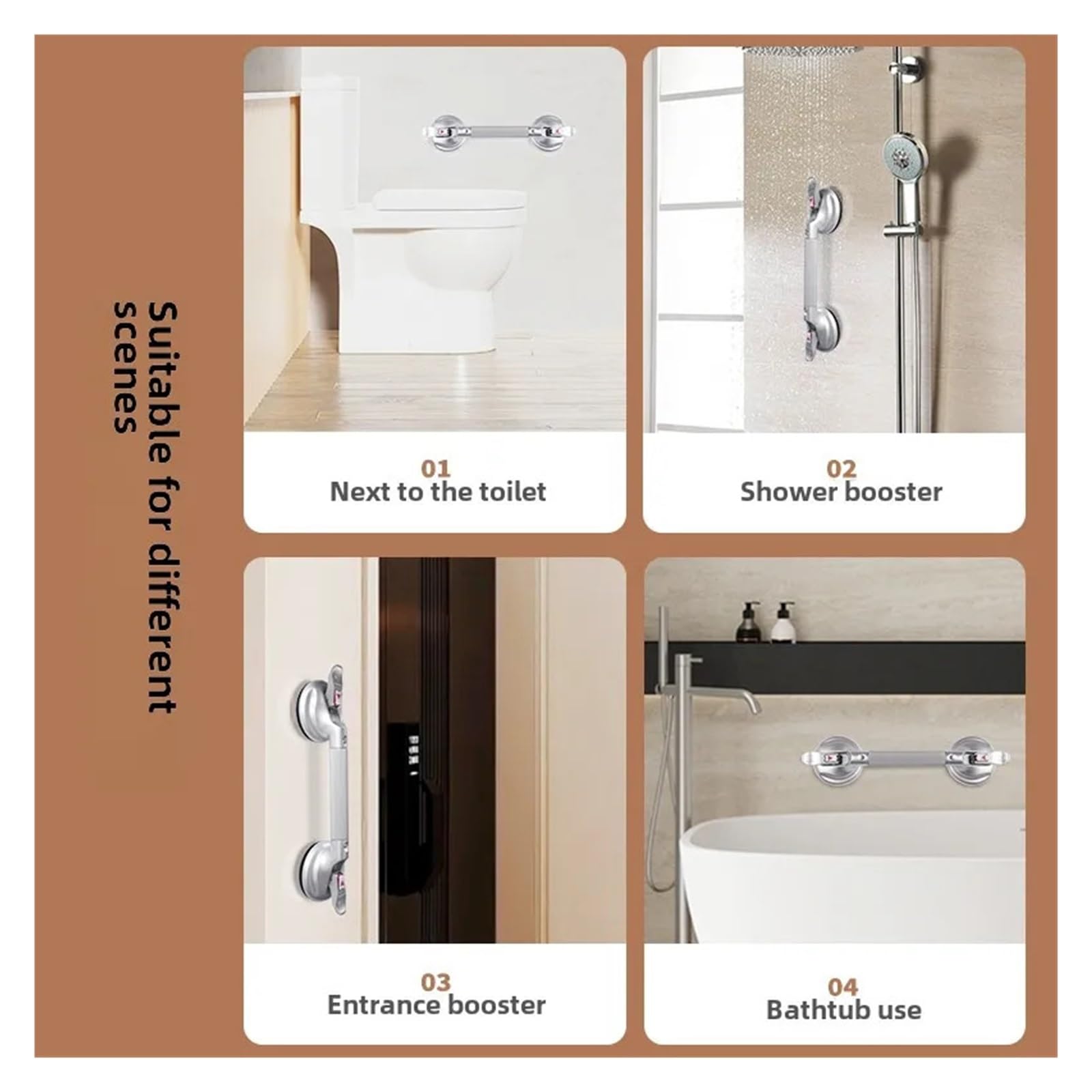 Agarrador Ducha Ventosa Mango de ventosa de vacío for baño | Pasamanos de seguridad for personas mayores, barras de apoyo antideslizantes for inodoros sin barreras(Grey 39cm)