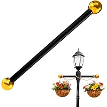 Lamp Post Cross Arm 22", Steel Pole Arm with Gold Stainless Steel Threaded End Caps, Outdoor Lamp Post Accessory for Hanging Flower Baskets, Signs, Banners & Decorations