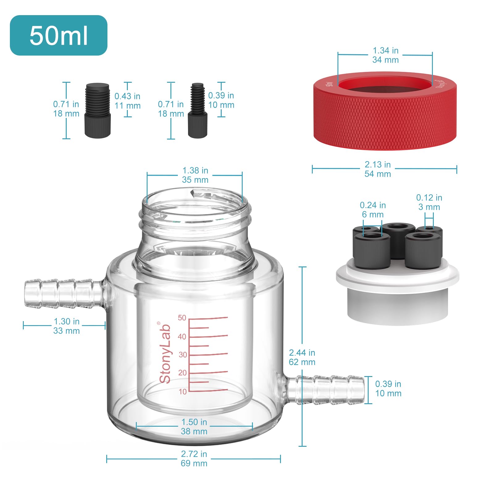 stonylab Célula Electroquímica Sellada con Baño María de Doble Capa y Cámara de Reacción con Camisa, Sistema de 3 Electrodos con Salida de Gas, para Electroquímica y Electroanálisis, 50 ml