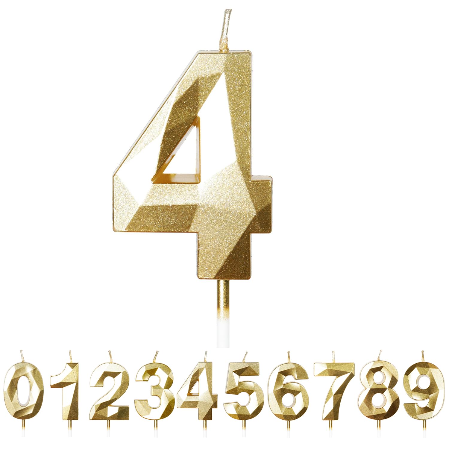 Fuzvol Gold Birthday Cake Candles, Number 4 Candle,Cake Topper Decorations