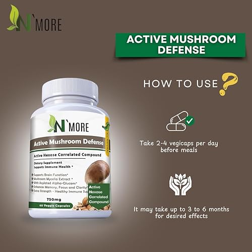 Miniatura 6 de N' MORE Six Active Mushroom Defense Suplemento Dietético Apoya la Salud Inmune 60 Cápsulas Vegetales 750 mg