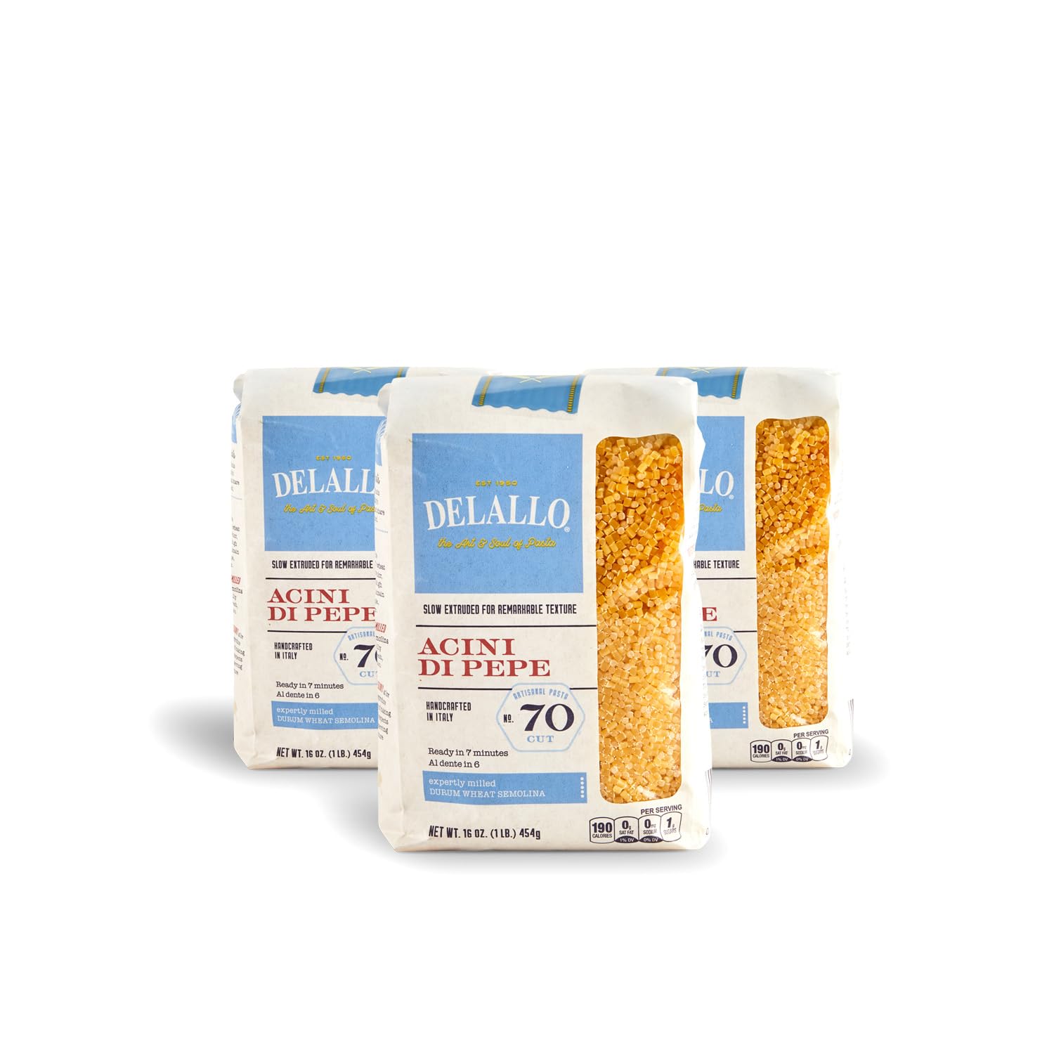 DeLallo Acini di Pepe Pasta, Small Pastina, Made with Only 100% Durum Wheat Semolina Flour, Bronze Cut, Made in Italy, Non-GMO, Kosher, 1 Pound Bag (3