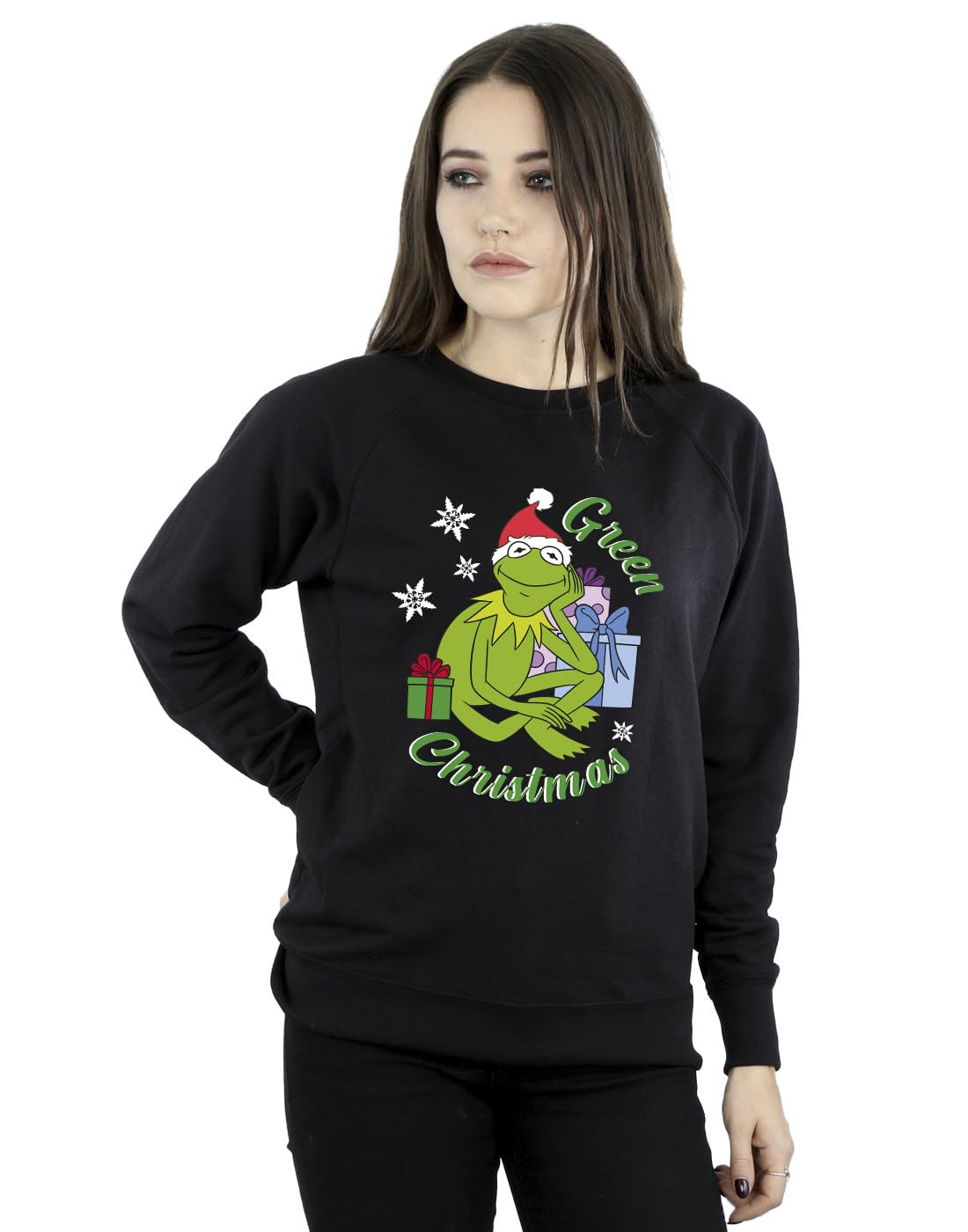 Disney Women's The Muppets Kermit Christmas Sweatshirt Black XXXX-Large