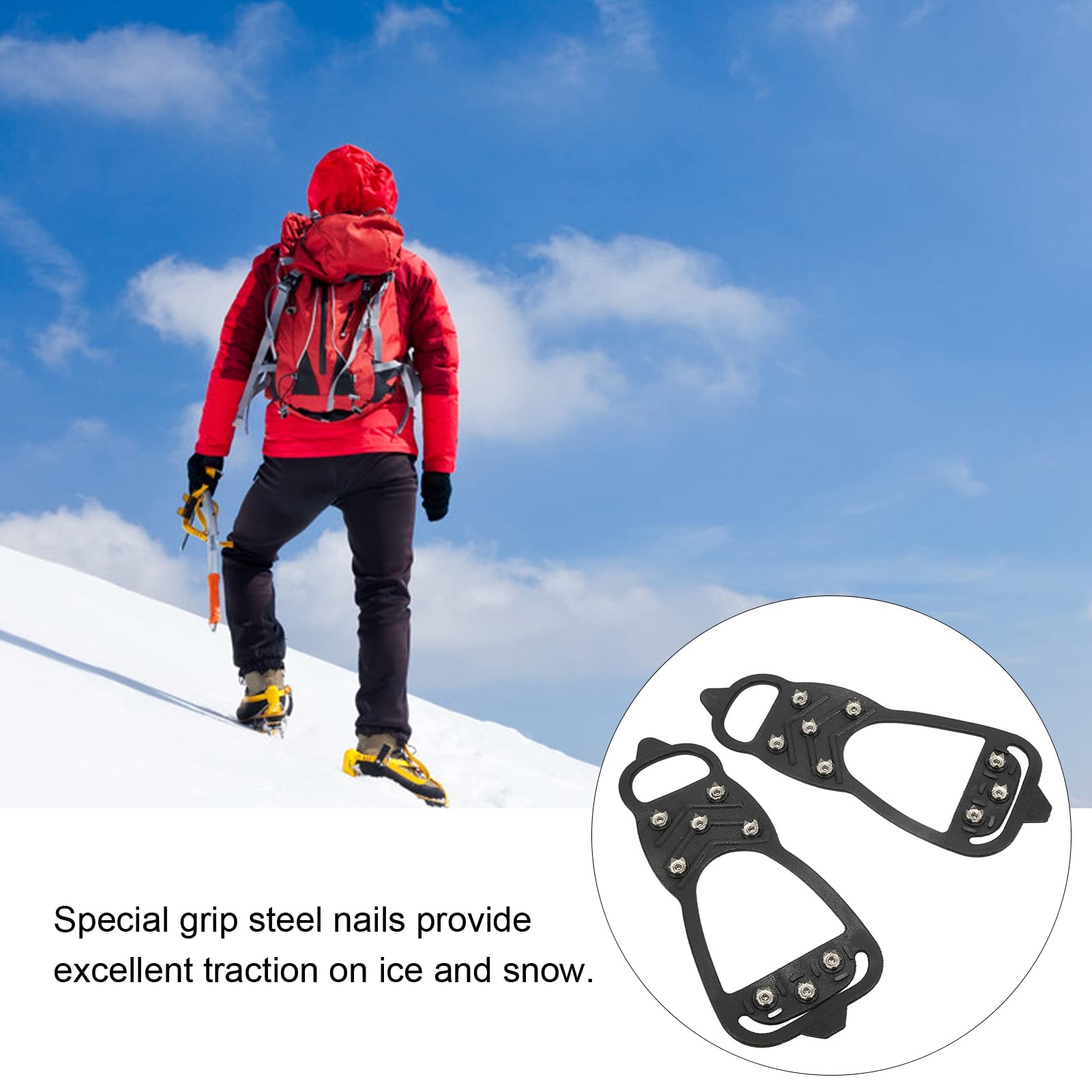 Shoe Spikes for Snow and Ice, Ice Snow Grips Over Shoe Traction Cleat Spikes with 8 Teeth Anti Slip Snow Cleats for Snow and Ice Walking (L)