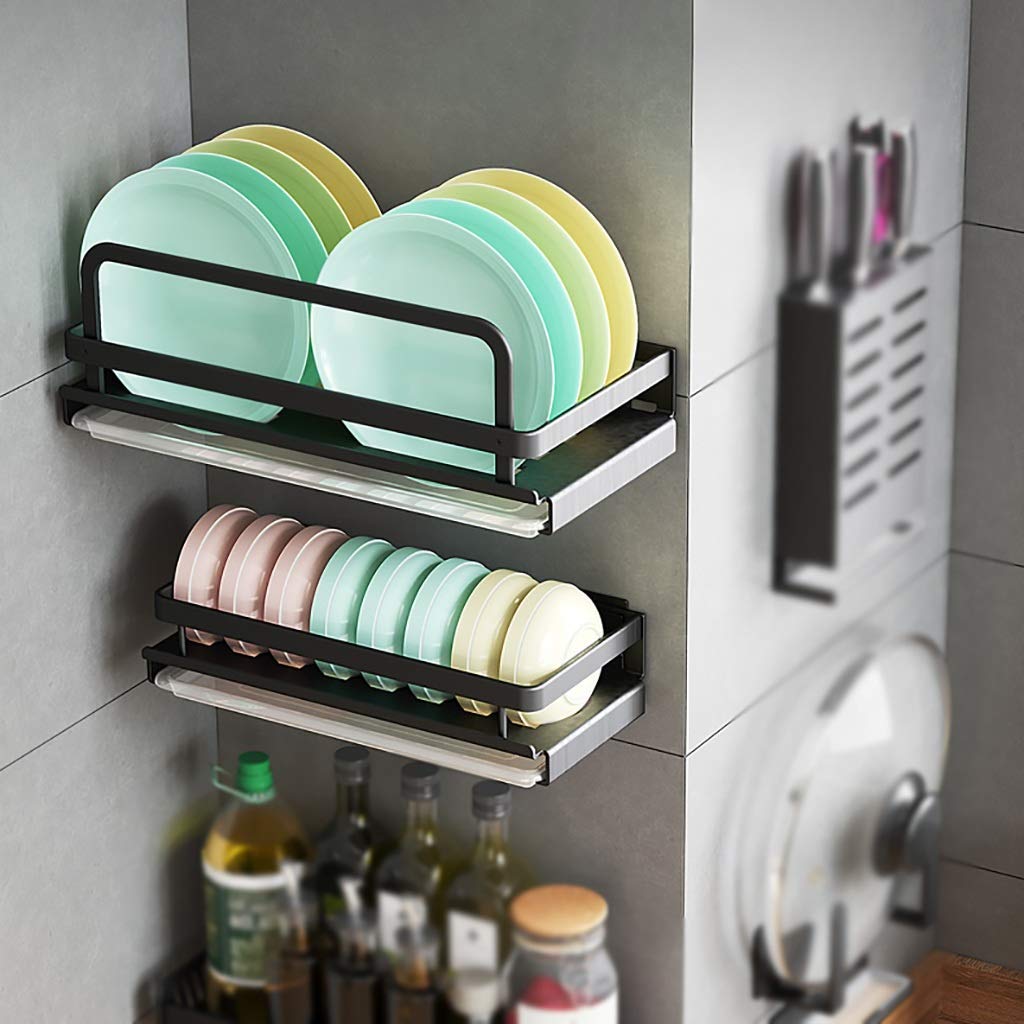 Scaffale da Cucina Nero, Combinazione di scolapiatti scolapiatti in Metallo a Parete in Alluminio, Installazione Perforata