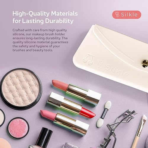 Miniatura 6 de SILKLE Soporte de silicona para brochas de maquillaje, elegante estuche y bolsa organizadora de viaje con cierre magnético para brochas de