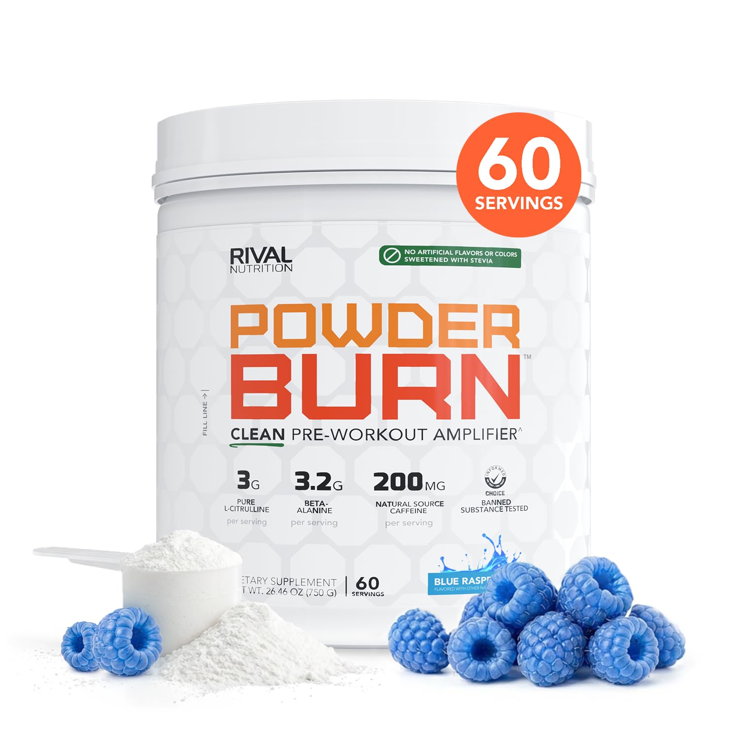 Rival Nutrition Powder Burn Clean Pre-Workout (Juicy Orange, 60 Servings) — Amazon image 14