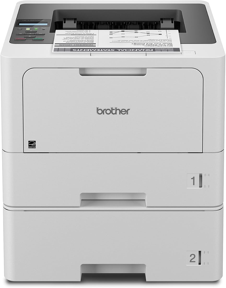 Impresora láser monocromática empresarial HL-L5210DWT con bandejas dobles, red inalámbrica y Gigabit Ethernet, impresión dúplex, gran capacidad de papel e impresión móvil, blanca