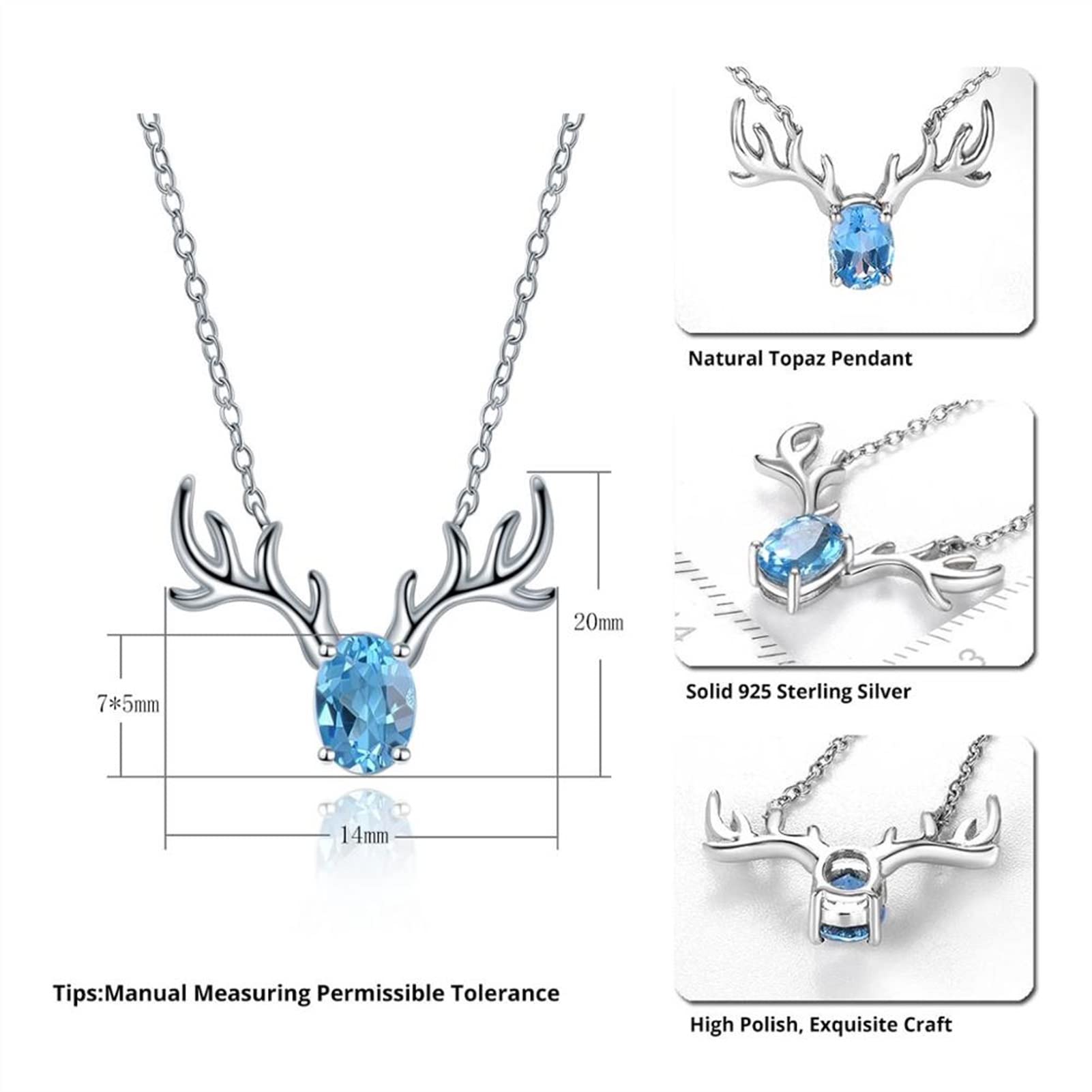 Collane Gioielli di Moda da Donna Classico Naturale Blu Topaz 0.92 Carat Deer Design Squisita Elegante Collana Pendente Collana da Donna