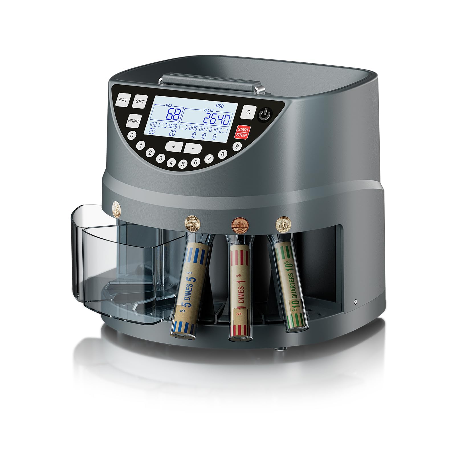 Aneken Coin Counter and Sorter with TFT Display - Accurate Sorting Machine for 5 Denominations, Smooth Operation at Up to 300 Coins Per Minute, Ideal