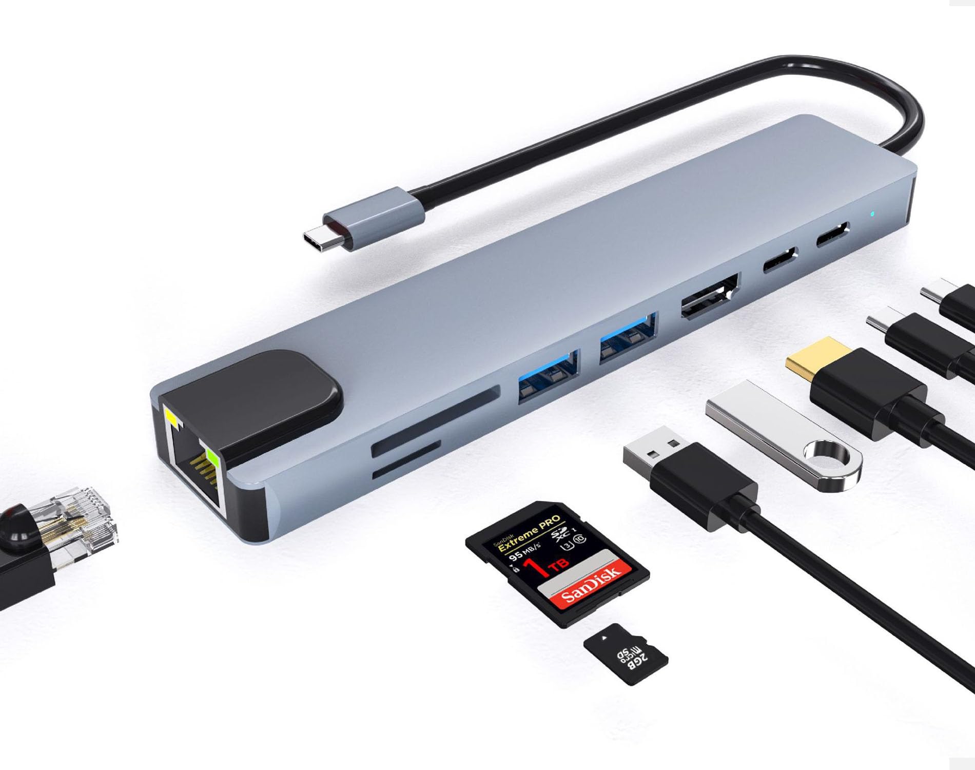 USB C Hub Ethernet, 8 in 1 Multiport USB C to HDMI Adapter 4K, 100Mbps, 100W PD, SD/TF Card Reader, 2 USB/ 2 USB-C Ports, Ethernet Adapter with 4K HDMI for MacBook Pro, iPad Air, HP, Dell, etc-picture-40