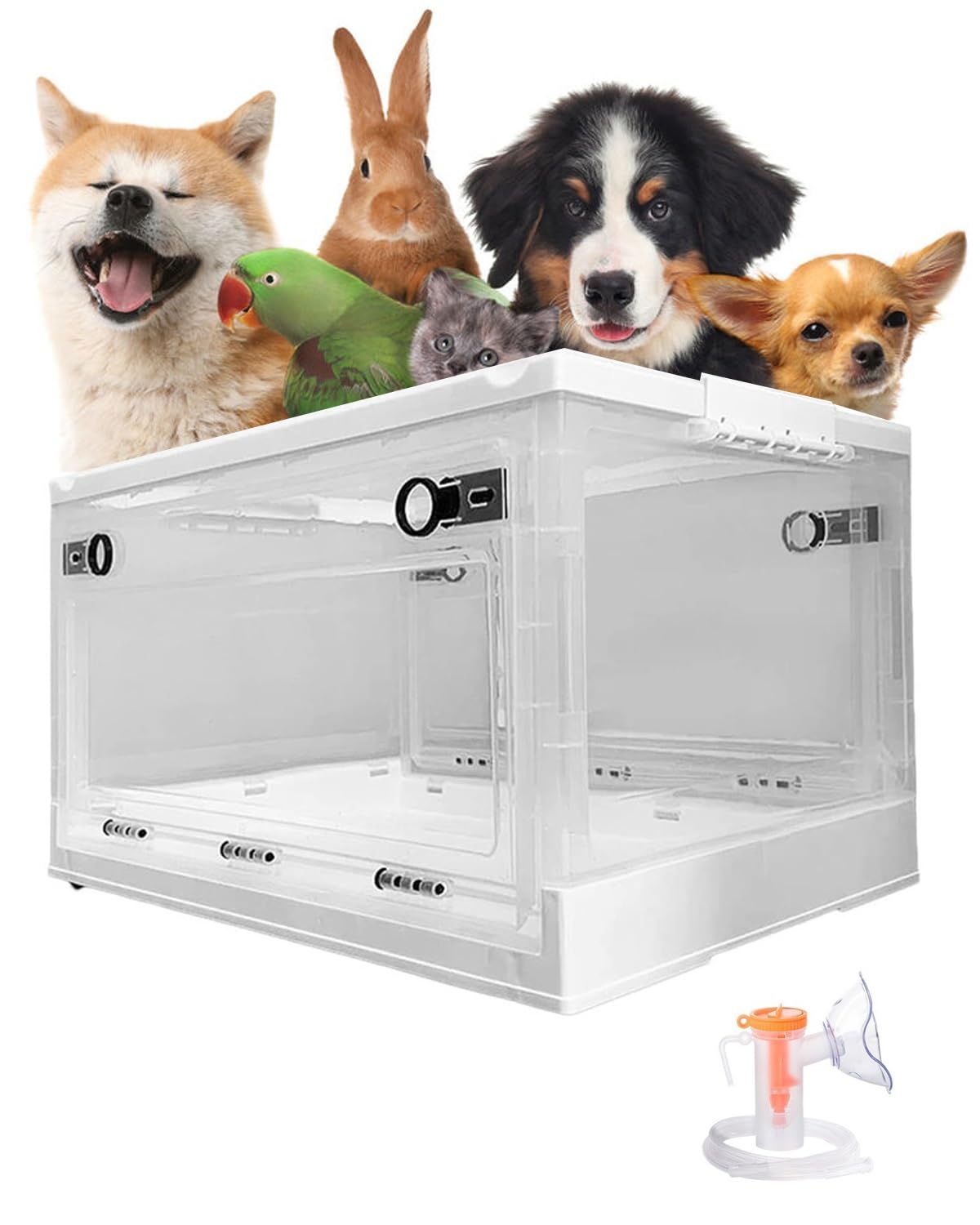 ENHEN Spray Atomization Oxygen Box - Dual Holes, Hospital/Veterinary Clinics/Home Nebulizer Cage, Portable Animal Pet Brooder Nursery, Easy to Move(Large)