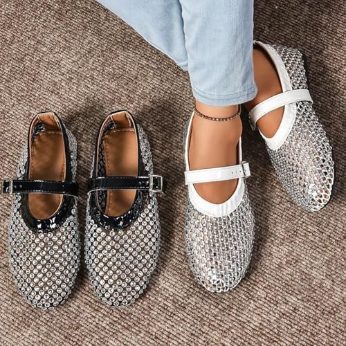 Rhinestone Mesh Ballet Flats for Women, Sparkly Ballet Flats with Buckle Strap, Crystals Mesh Flats for Women2