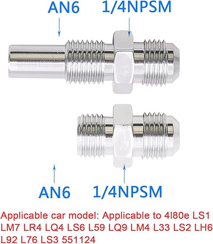 Miniatura 4 de 2 conectores adaptadores de transmisión de automóvil, AN6 a 1/4NPSM conectores de aleación de aluminio, adecuados para 4l80E LS1 LM7 LR4 LQ4 LS6 L59