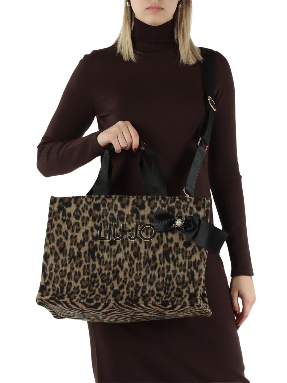 Shopping bag grande con logo Brown Animalier