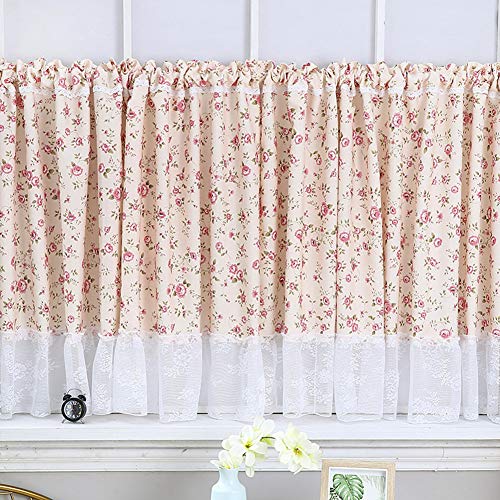 Cenefa de cortina pequeña hecha a mano con encaje natural, un toque clásico y decorativo a cuadros 2