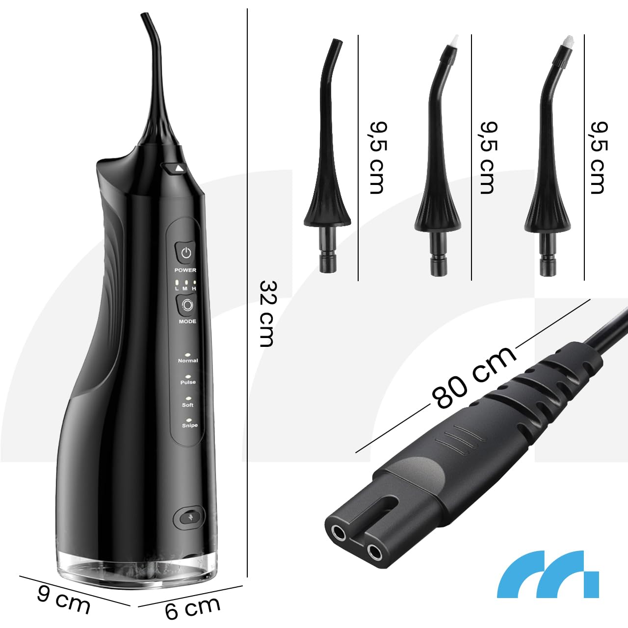 MalTec Irrigador dental eléctrico Toothie X60 150PSI batería 2600 mAh 4 modos de funcionamiento inalámbrico negro bolsa de viaje