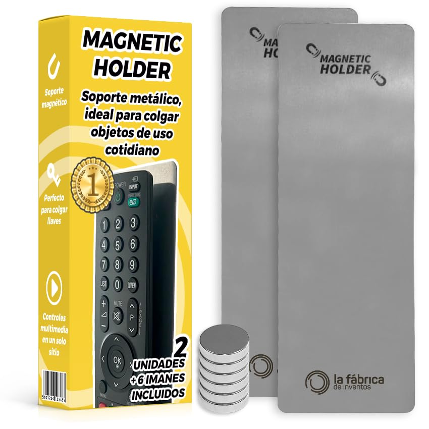 The Inventions Emporium Remote Holder with 2 Brackets + 6 Magnets – Key Hanger for Wall – Wall Bracket – Wall Control Bracket