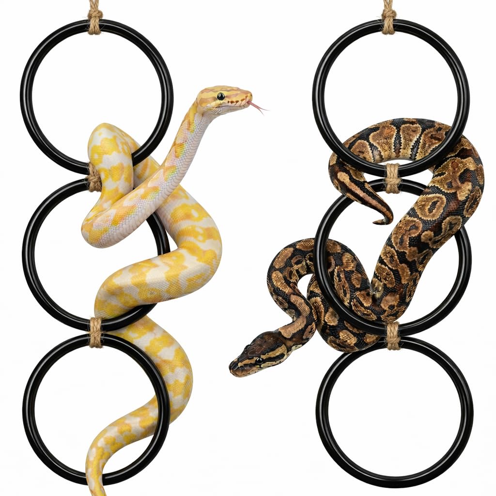 2PCS Snake Climbing Rings for Ball Python - Enrichment Toys for Corn Snake - Reptiletank Cage Decor Habitat Accessories | Terrarium, Bearded Dragon,