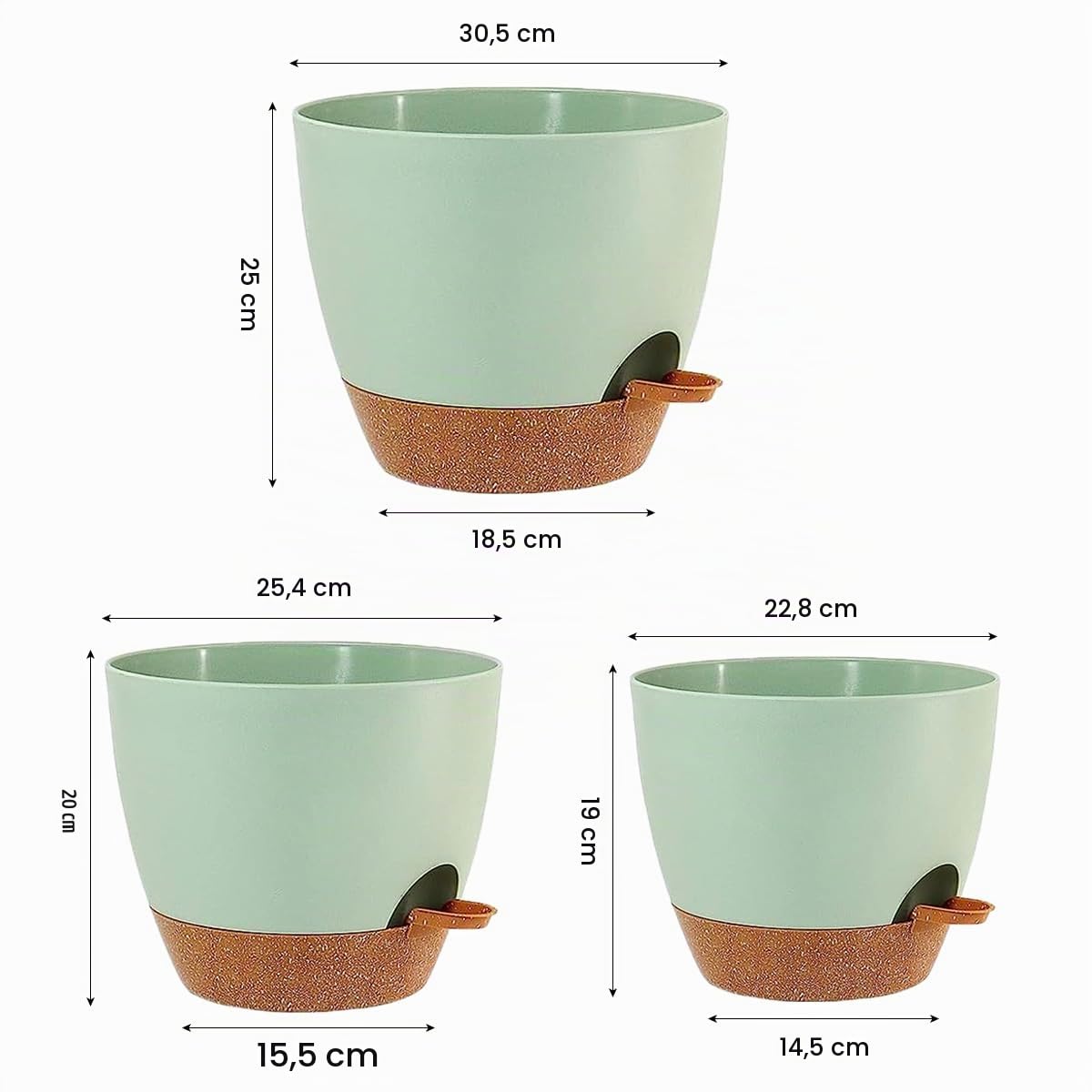 3Pack 30.5+25.4+22.86CM Vasi per piante autoinnaffianti per persone pigre, fioriera autoinnaffiante in plastica verde per tutte le piante d'appartamento, succulente, violette africane, fiori e cactus