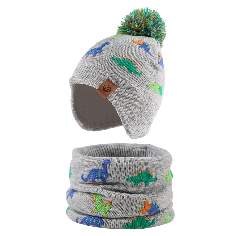 XIAOHAWANG Dinosaure Bébé Chapeau Écharpe Ensemble Chapeaux d'hiver pour Enfant Garçon Fille Bonnet de Chaud Automne 0 à 7 Ans