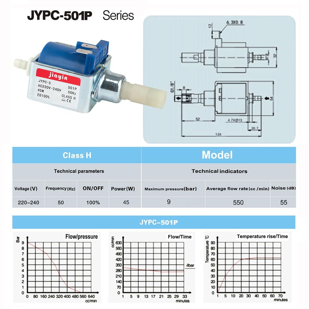 Jiayin JYPC-501P Pompe à Eau électromagnétique 220V à 240V 45W pour Centrale de Fer à Vapeur Philips Pièce de Rechange pour GC9222 GC9410 GC9246 GC8220 etc