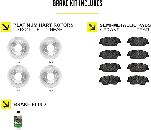Miniatura 2 de Hart Brakes Kit Frenos y Rotores Delanteros Traseros | Pastillas de Freno Delanteras y Traseras| Rotores y Pastillas de Freno Semimetálicos -