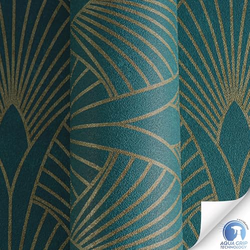 Livingwalls Wallpaper DESIGNDROP, precovered Non-Woven Wallpaper Art Deco in Blue, Green, Gold, 10,05m x 0,53m - Image 3