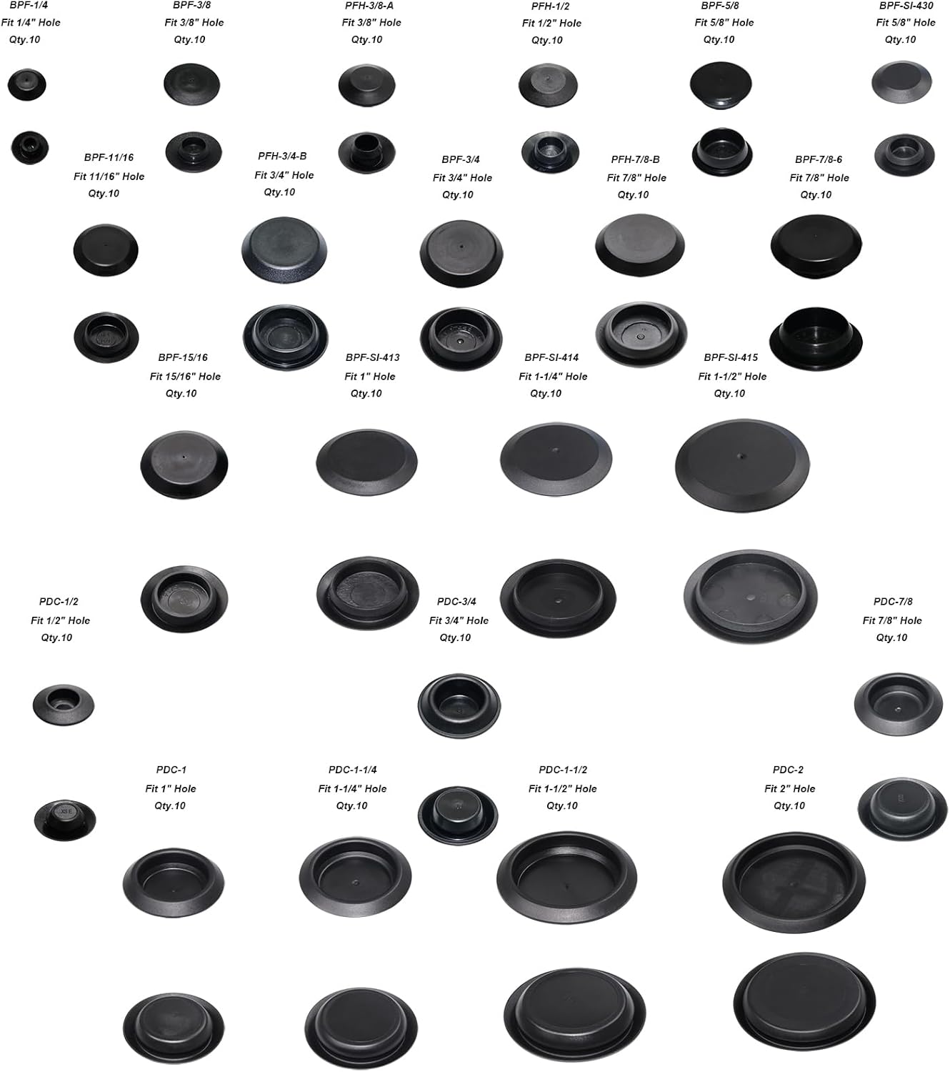 220pcs Flush Mount Black Hole Plug Assortment for Auto Body and Sheet Metal Fit Hole Sizes 1/4, 3/8, 1/2, 5/8, 11/16, 3/4, 7/8, 15/16, 1, 1-1/4, 1-1/2, 2 inch Automotive Round Plastic Plug Button Cap