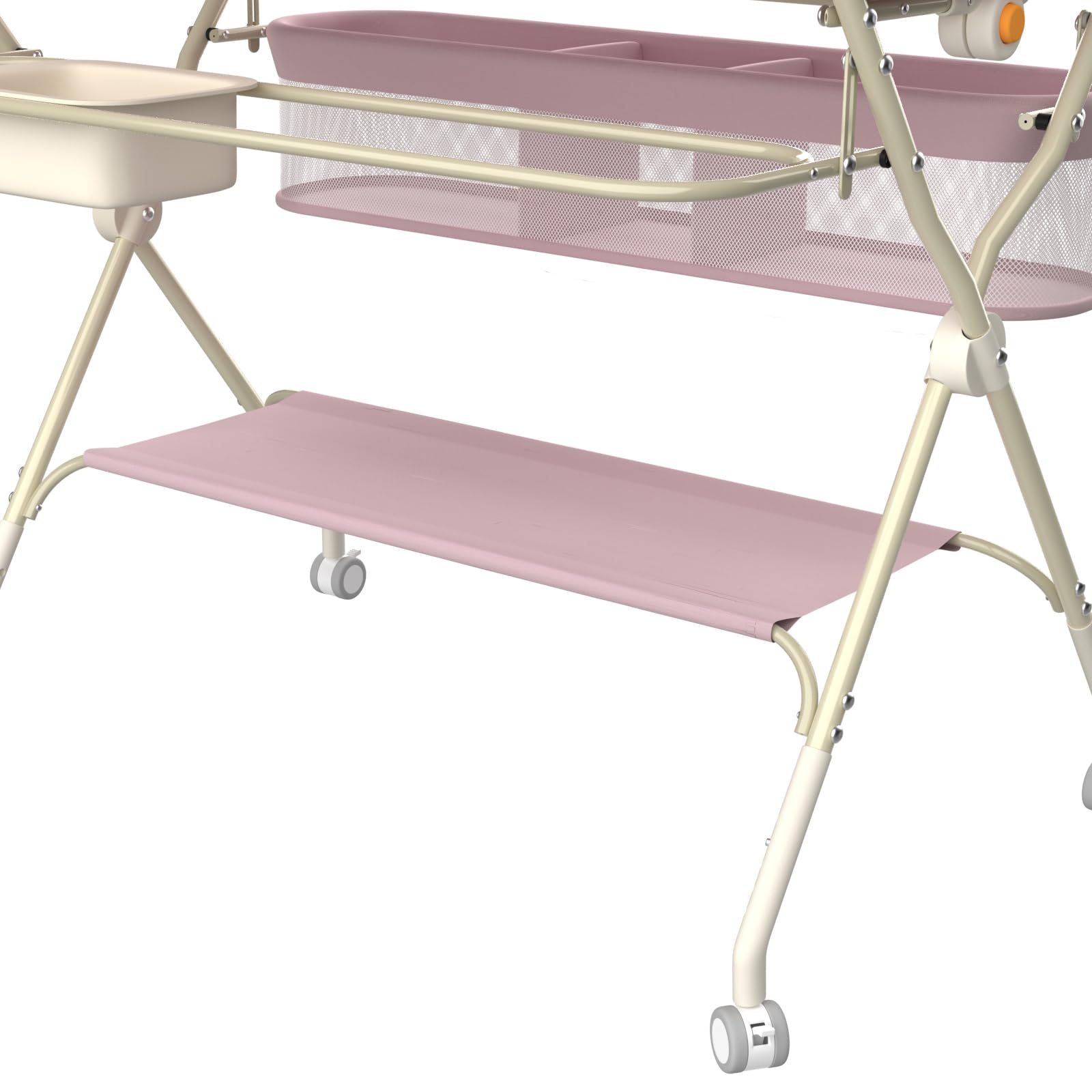 Klappbare Wickelkommode, Baby Wickelkombi, mobiler Wickeltisch mit Wickelauflage und Ablagefächern, platzsparend und stabil,75 x 68 x 83–91 cm (A) (Rosa)