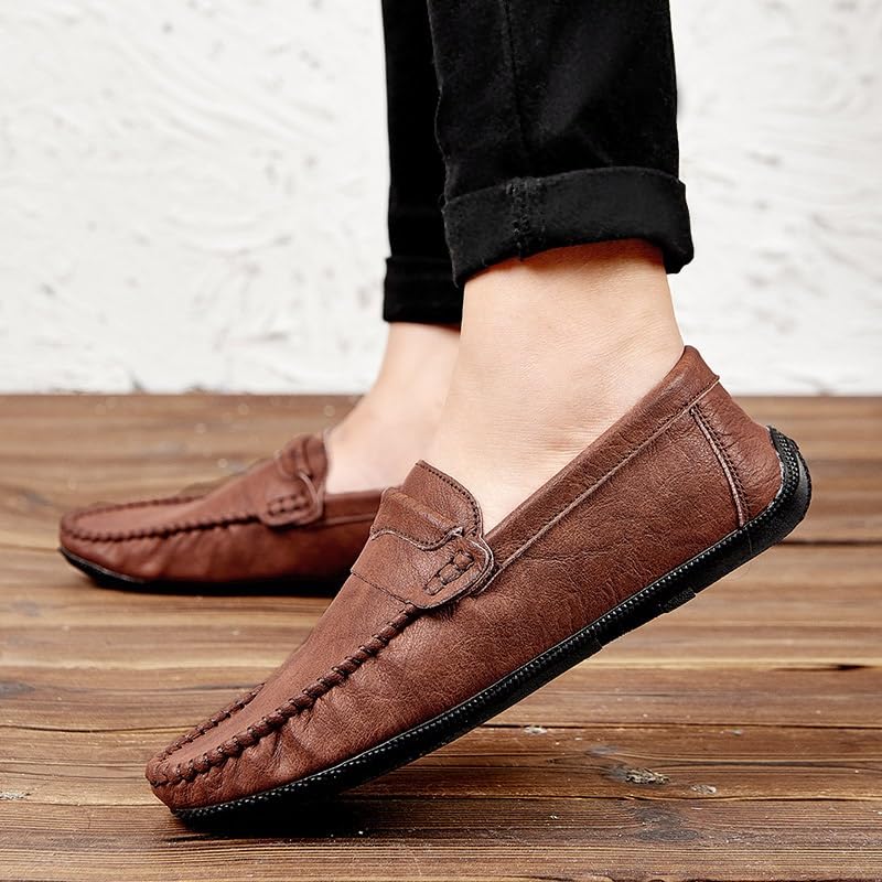 Men's Loafers Shoes Solid Color Round Toe PU Leather Flexible Slip Resistant Lightweight Classic Slip-ons3