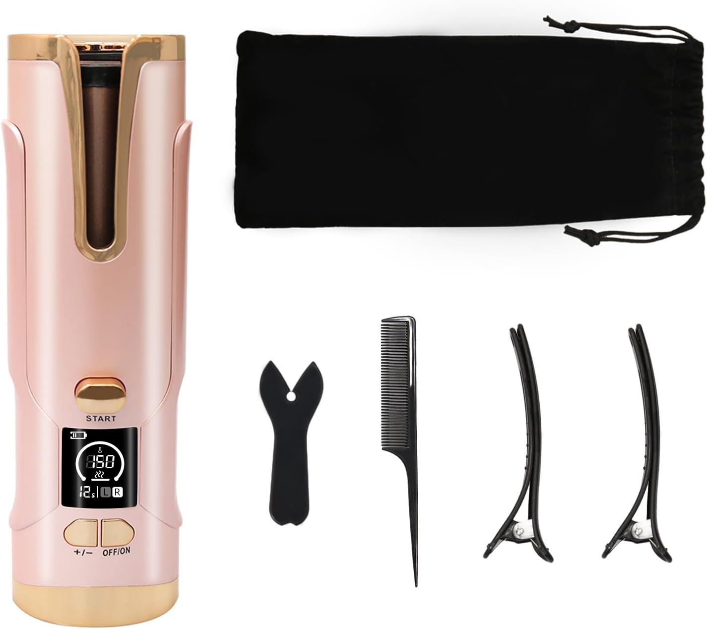 Boucleur a Cheveux Automatique Fer à boucler Sans Fil Type‑C Rechargeable 20mm pour femme(cheveux courts/longs), batterie haute capacité 5200 mAh, 6 niveaux de température (150‑200 °C)
