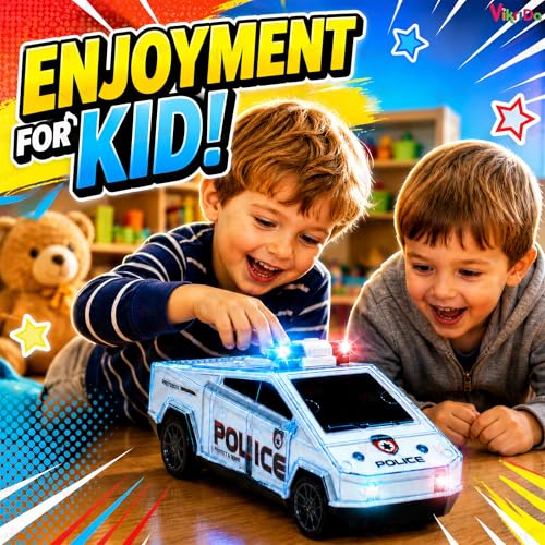 Image of VikriDA Push & Go Police Patrol Car Toy for Kids with Flashing Lights & Music - Friction Powered City Guard Vehicle with Realistic Sound Effects