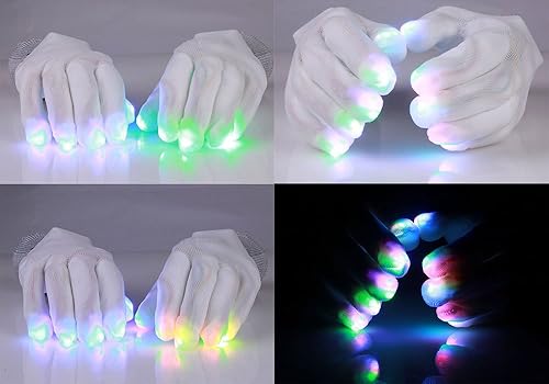 Miniatura 6 de Flashing Panda Guantes LED Raver, 6 modos, RGB Multicolor, Blanco, Blanco